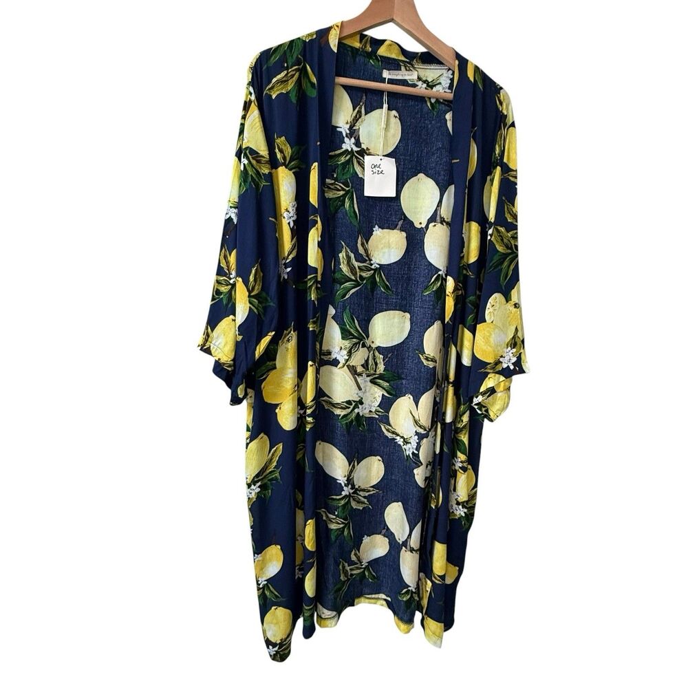 Do Everything in Love Women OS Lemon Pattern Kimono Cover Up Robe Floral Boho
